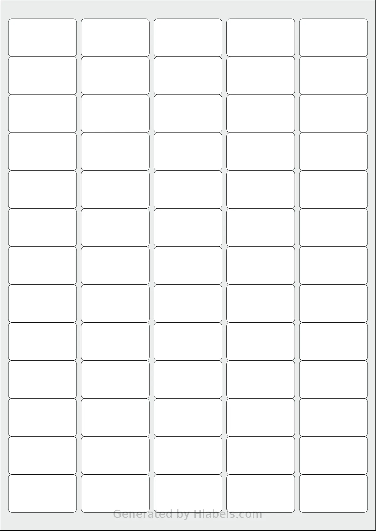 OnlineLabelsAU® CL65-1 template with 65 rectangular 38.1 x 21.2 millimeter labels per sheet, on A4-size adhesive blank label sheets.