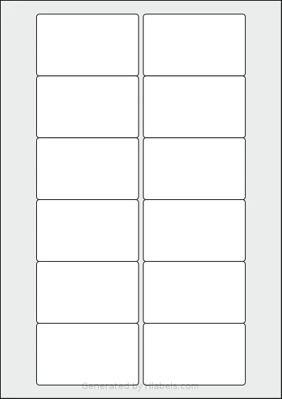 OnlineLabelsAU® VF12-1 template with 12 rectangular 76 x 46 millimeter labels per sheet, on A4-size adhesive blank label sheets.