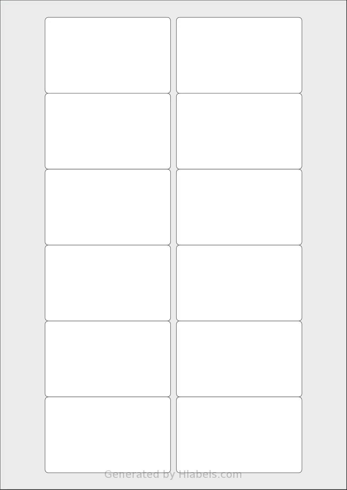 OnlineLabelsAU® VF12-1 template with 12 rectangular 76 x 46 millimeter labels per sheet, on A4-size adhesive blank label sheets.