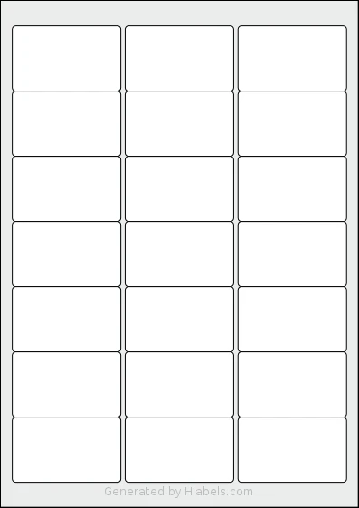 OnlineLabelsAU® WP21-1 template with 21 rectangular 63.5 x 38.1 millimeter labels per sheet, on A4-size adhesive blank label sheets.