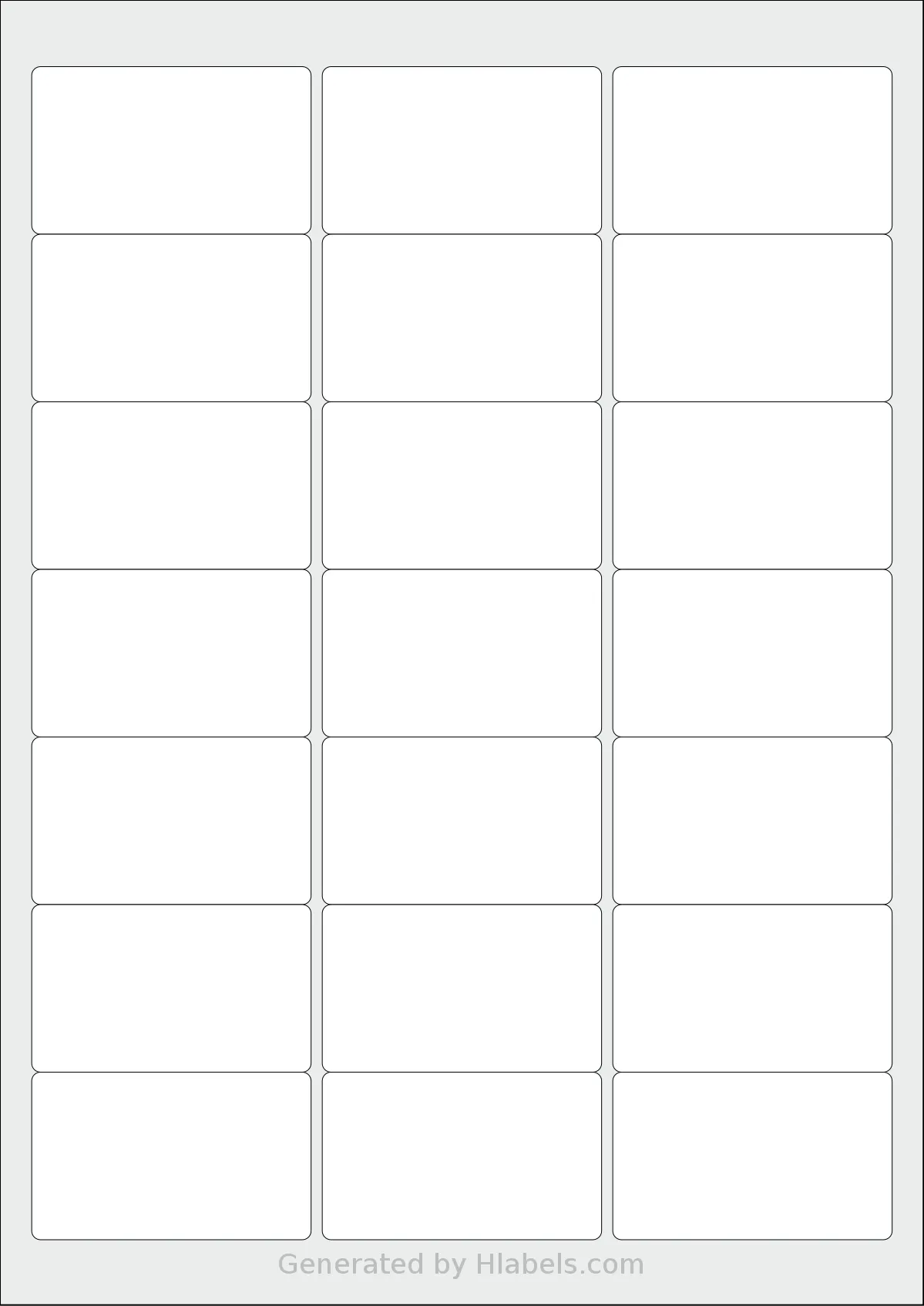 OnlineLabelsAU® WP21-1 template with 21 rectangular 63.5 x 38.1 millimeter labels per sheet, on A4-size adhesive blank label sheets.