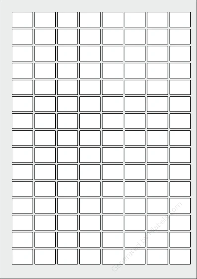 PCLLabels® PCL2216 template with 120 rectangular 22 x 16 millimeter labels per sheet, on A4-size adhesive blank label sheets.