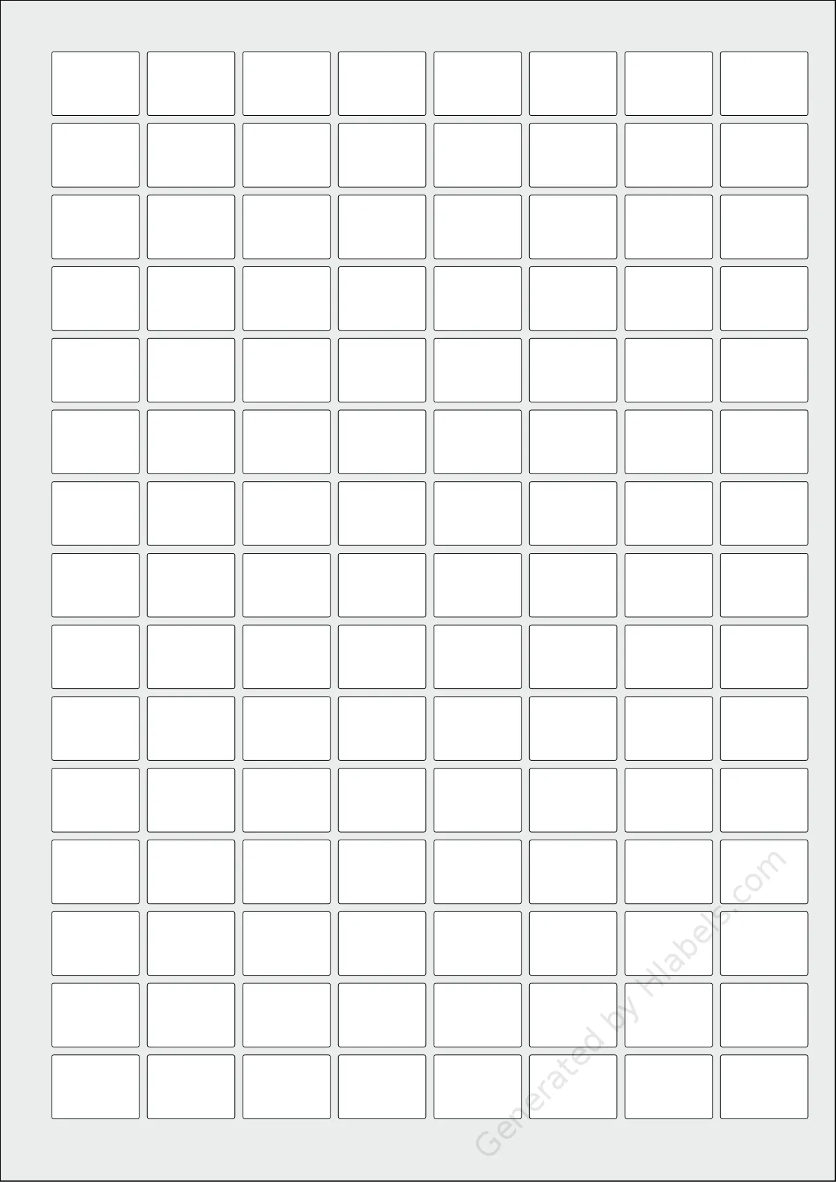 PCLLabels® PCL2216 template with 120 rectangular 22 x 16 millimeter labels per sheet, on A4-size adhesive blank label sheets.