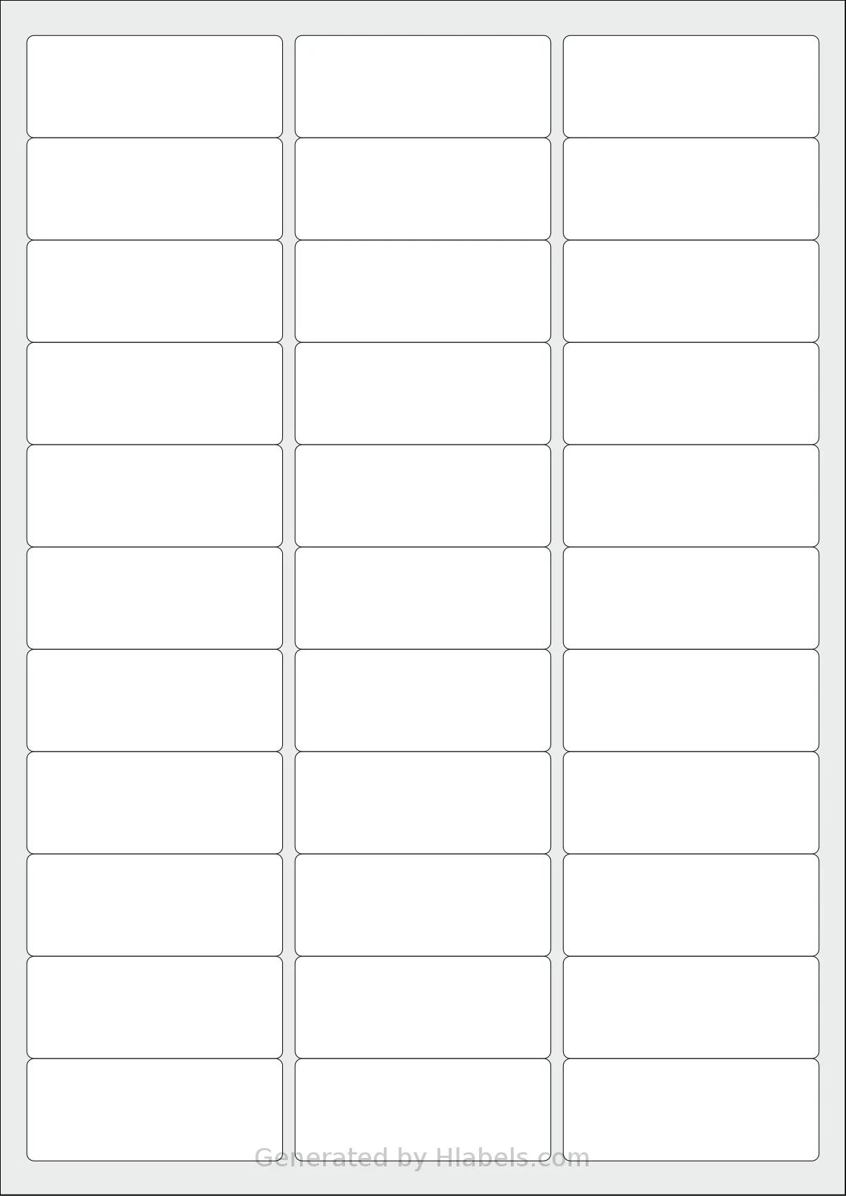 Pimaco® A4256 template with 33 rectangular 63.5 x 25.4 millimeter labels per sheet, on A4-size adhesive blank label sheets.