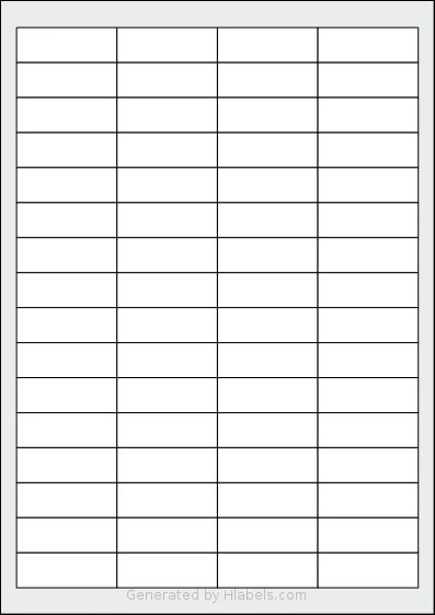 PlanetLabel® PL101610 template with 64 rectangular 48.5 x 16.9 millimeter labels per sheet, on A4-size adhesive blank label sheets.