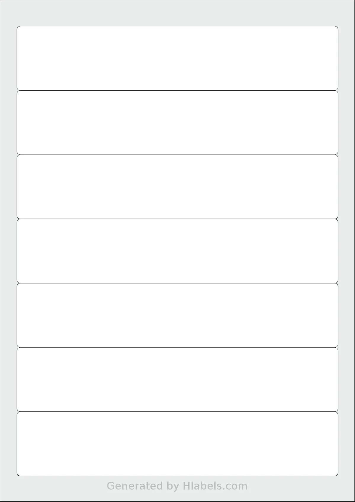 PlanetLabel® PL101953 template with 7 rectangular 190 x 38 millimeter labels per sheet, on A4-size adhesive blank label sheets.