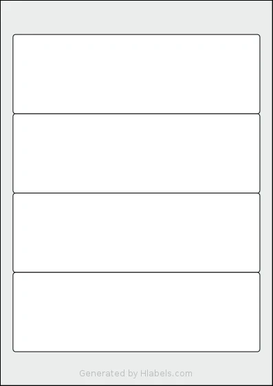 PlanetLabel® PL101954 template with 4 rectangular 190 x 61 millimeter labels per sheet, on A4-size adhesive blank label sheets.