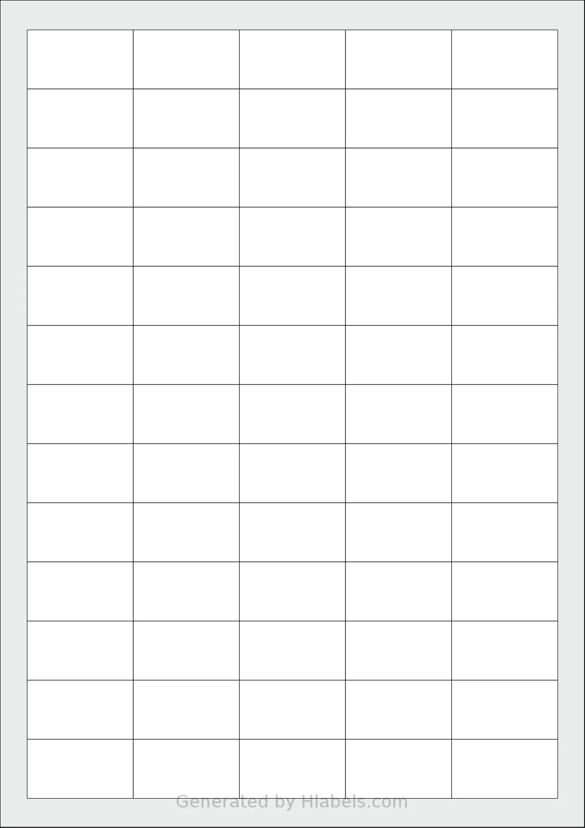 Printation® 1367619-GP template with 65 rectangular 38.1 x 21.2 millimeter labels per sheet, on A4-size adhesive blank label sheets.