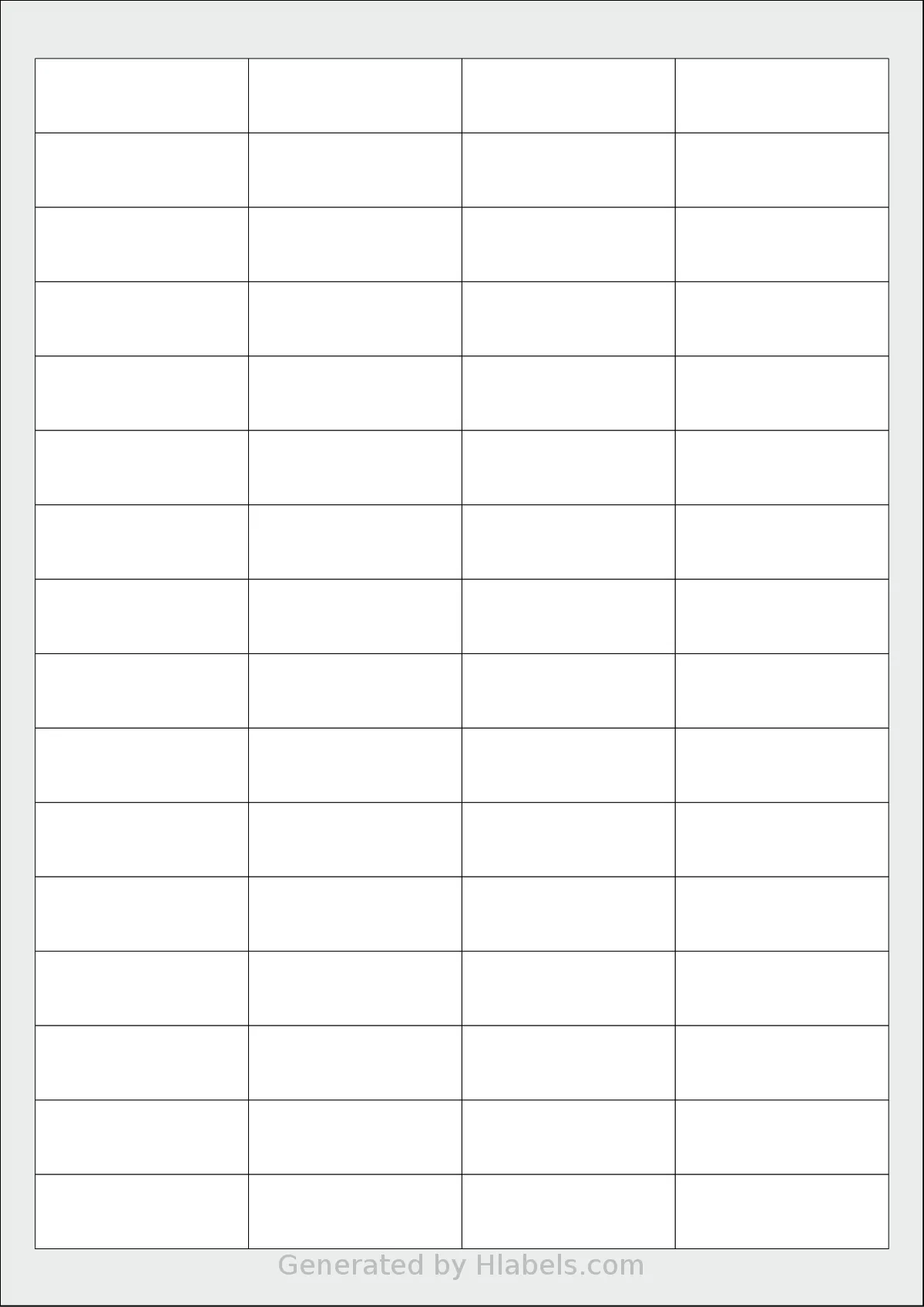 Printation® 1367853-NP template with 64 rectangular 48.5 x 16.9 millimeter labels per sheet, on A4-size adhesive blank label sheets.