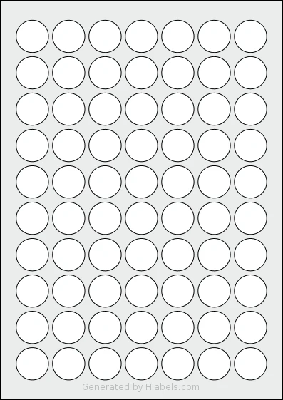 Printation® 1583627-KK Template Printation® 1583627-KK template with 70 circle labels per sheet, each 24 millimeter in diameter, on A4-size adhesive blank label sheets.