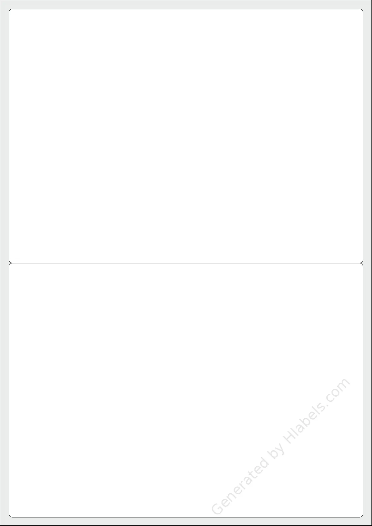 Printec® A0020 template with 2 rectangular 199.9 x 143.5 millimeter labels per sheet, on A4-size adhesive blank label sheets.