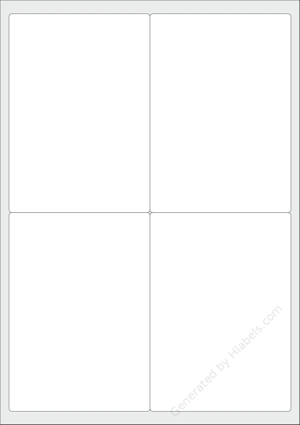 Printec® A0040 template with 4 rectangular 98.7 x 138.9 millimeter labels per sheet, on A4-size adhesive blank label sheets.