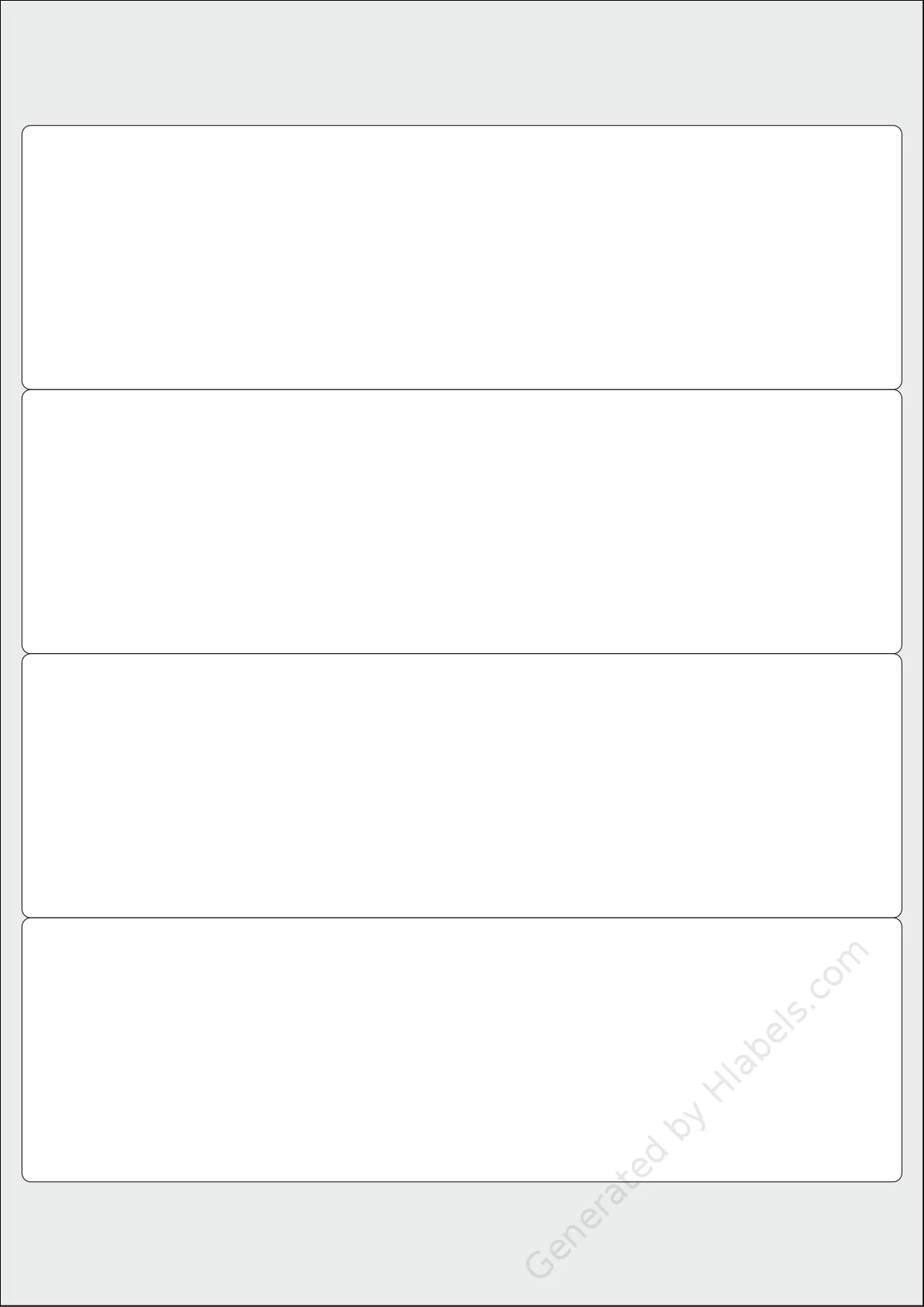 Printec® A0042 template with 4 rectangular 200 x 60 millimeter labels per sheet, on A4-size adhesive blank label sheets.