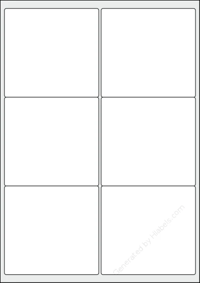 Printec® A0060 template with 6 rectangular 99.1 x 93.1 millimeter labels per sheet, on A4-size adhesive blank label sheets.