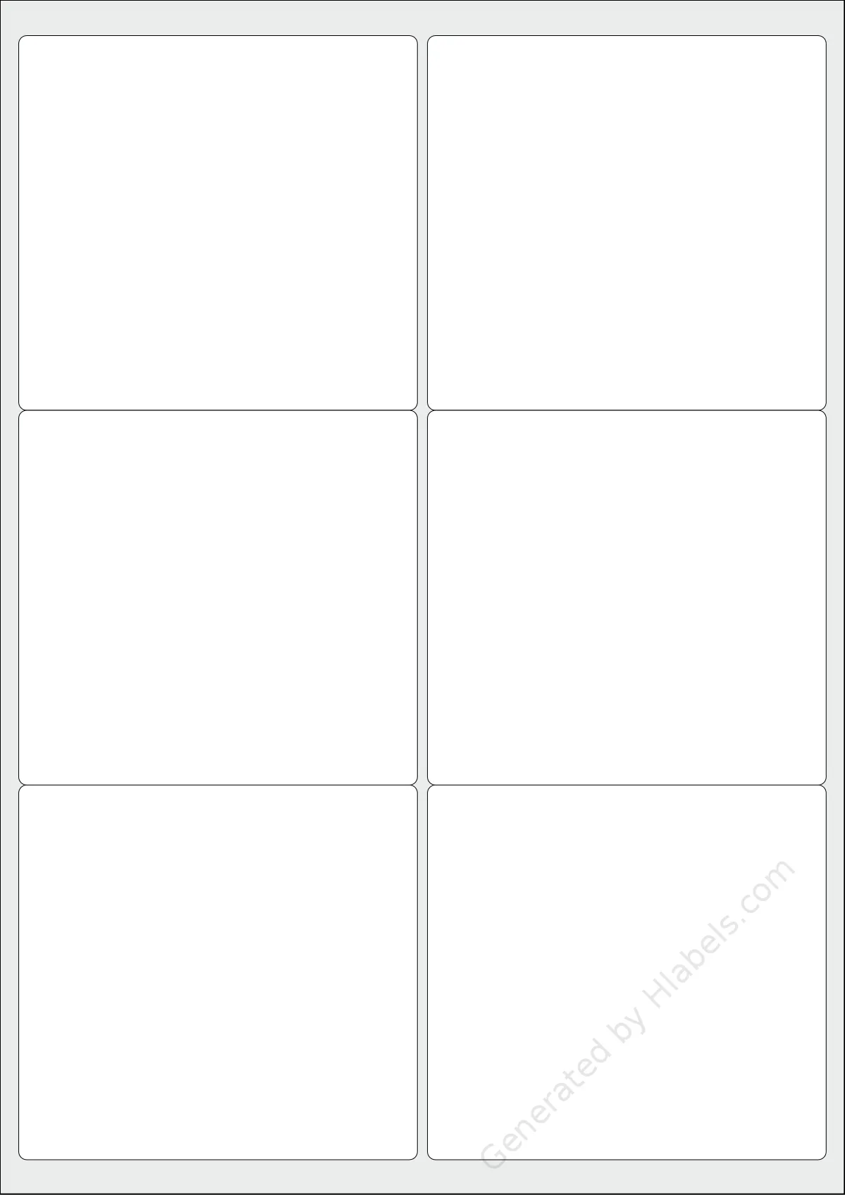 Printec® A0060 template with 6 rectangular 99.1 x 93.1 millimeter labels per sheet, on A4-size adhesive blank label sheets.