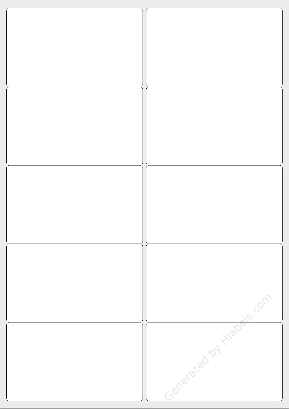 Printec® A0100 template with 10 rectangular 99.1 x 57 millimeter labels per sheet, on A4-size adhesive blank label sheets.