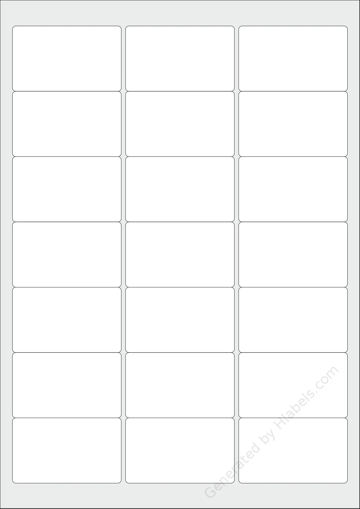 Printec® A0210 template with 21 rectangular 63.5 x 38.1 millimeter labels per sheet, on A4-size adhesive blank label sheets.