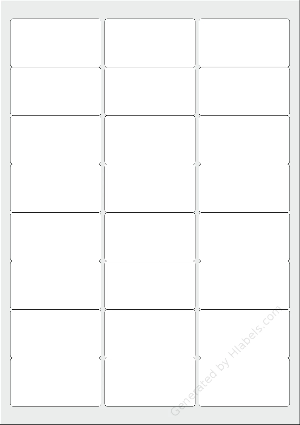 Printec® A0240 template with 24 rectangular 63.5 x 33.86 millimeter labels per sheet, on A4-size adhesive blank label sheets.