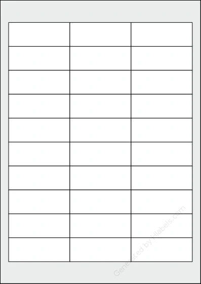 Printec® A0302 template with 30 rectangular 64 x 25 millimeter labels per sheet, on A4-size adhesive blank label sheets.