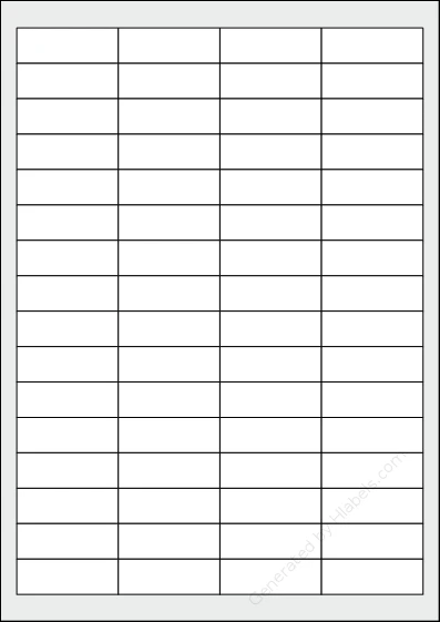 Printec® A0640 template with 64 rectangular 48.5 x 16.9 millimeter labels per sheet, on A4-size adhesive blank label sheets.