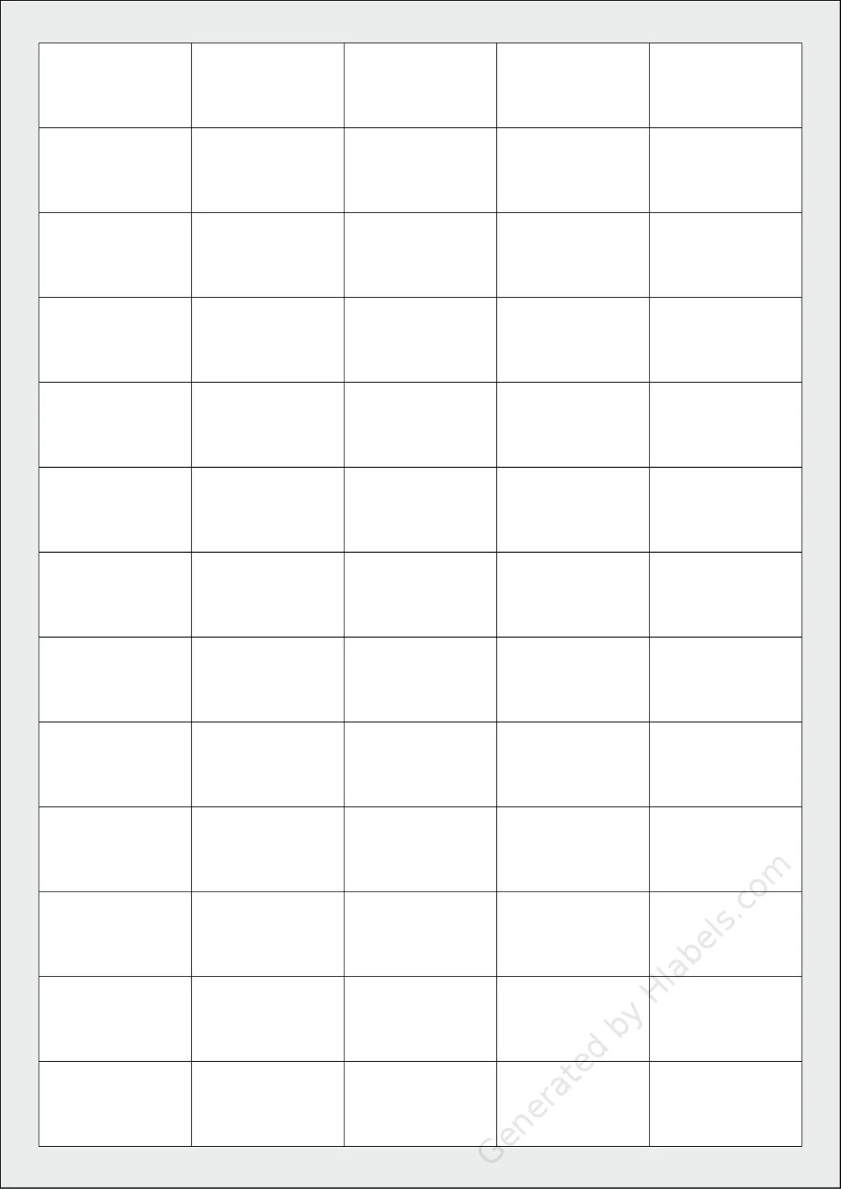 Printec® A0651 template with 65 rectangular 38.1 x 21.2 millimeter labels per sheet, on A4-size adhesive blank label sheets.