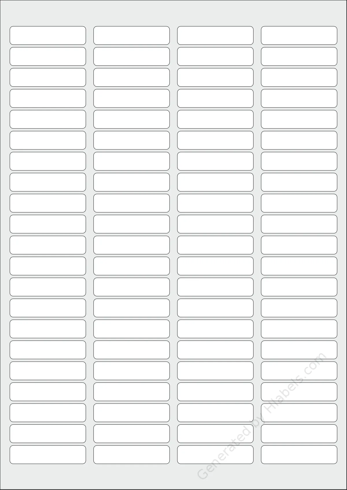 Printec® A0840 template with 84 rectangular 46 x 11.1 millimeter labels per sheet, on A4-size adhesive blank label sheets.