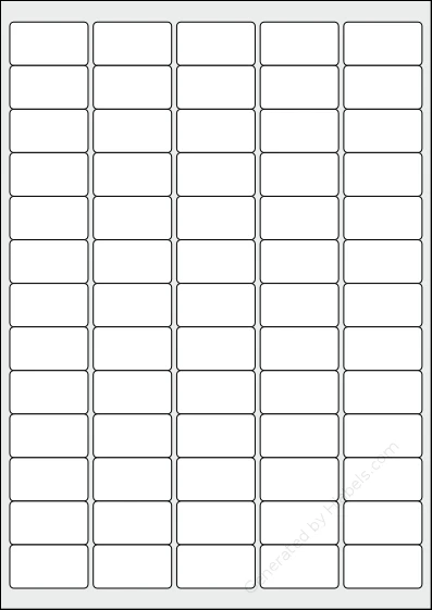 Printec® AA0650 template with 65 rectangular 38.1 x 21.2 millimeter labels per sheet, on A4-size adhesive blank label sheets.