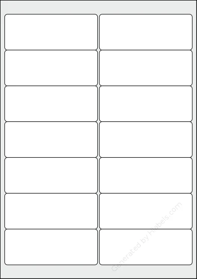 Printec® AE0140 template with 14 rectangular 99.06 x 38.1 millimeter labels per sheet, on A4-size adhesive blank label sheets.