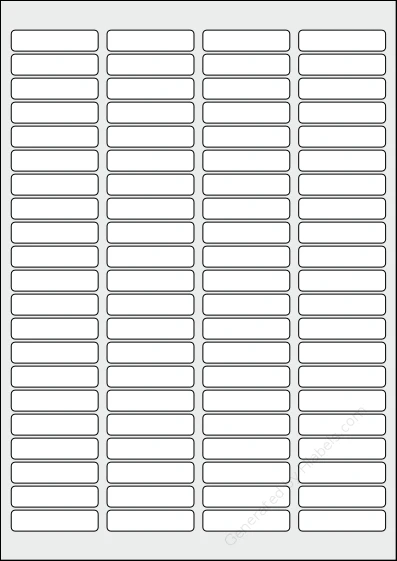 Printec® AT0840S template with 84 rectangular 46 x 11.1 millimeter labels per sheet, on A4-size adhesive blank label sheets.