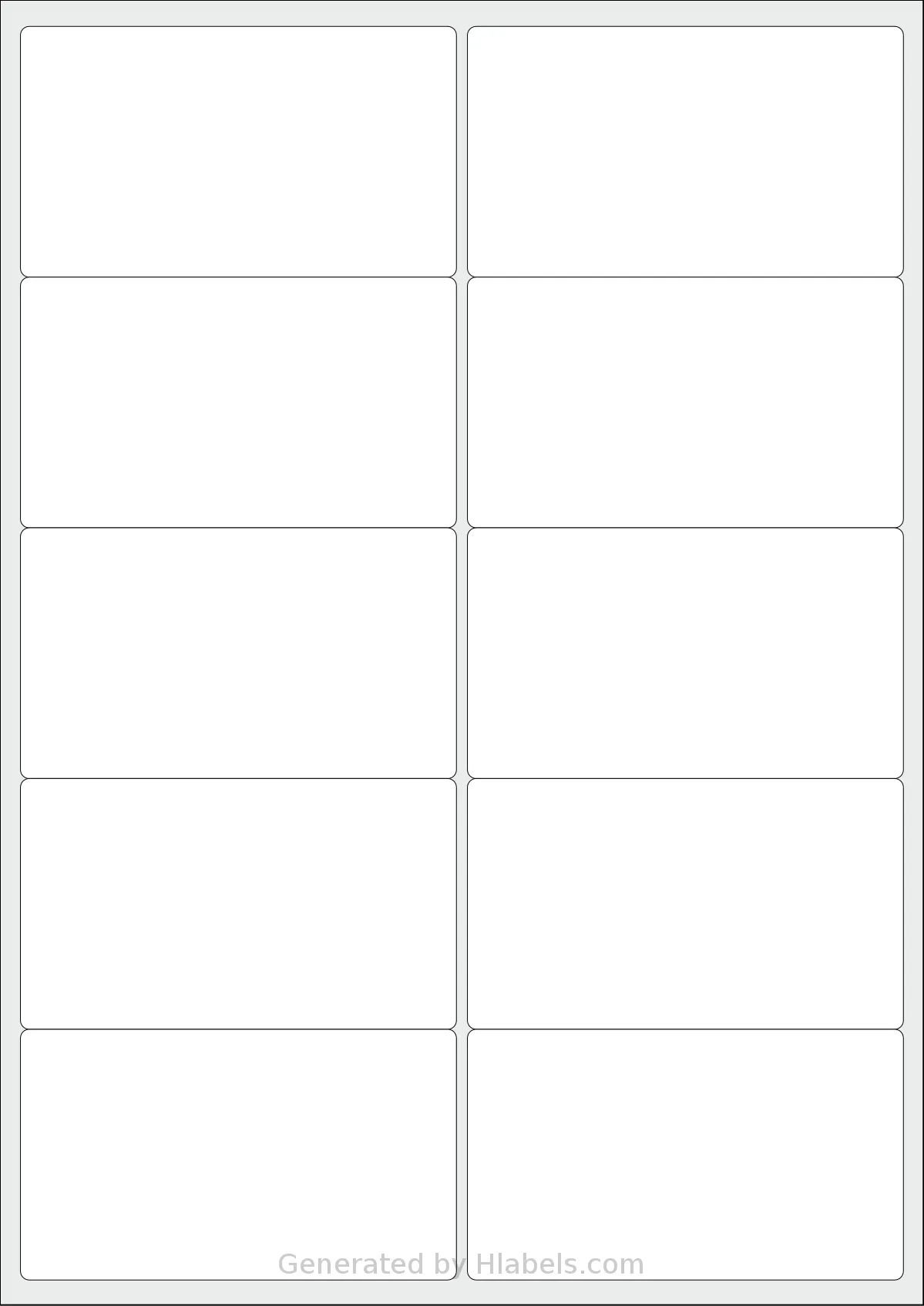 Redfern® 10UP-B template with 10 rectangular 99.1 x 57 millimeter labels per sheet, on A4-size adhesive blank label sheets.