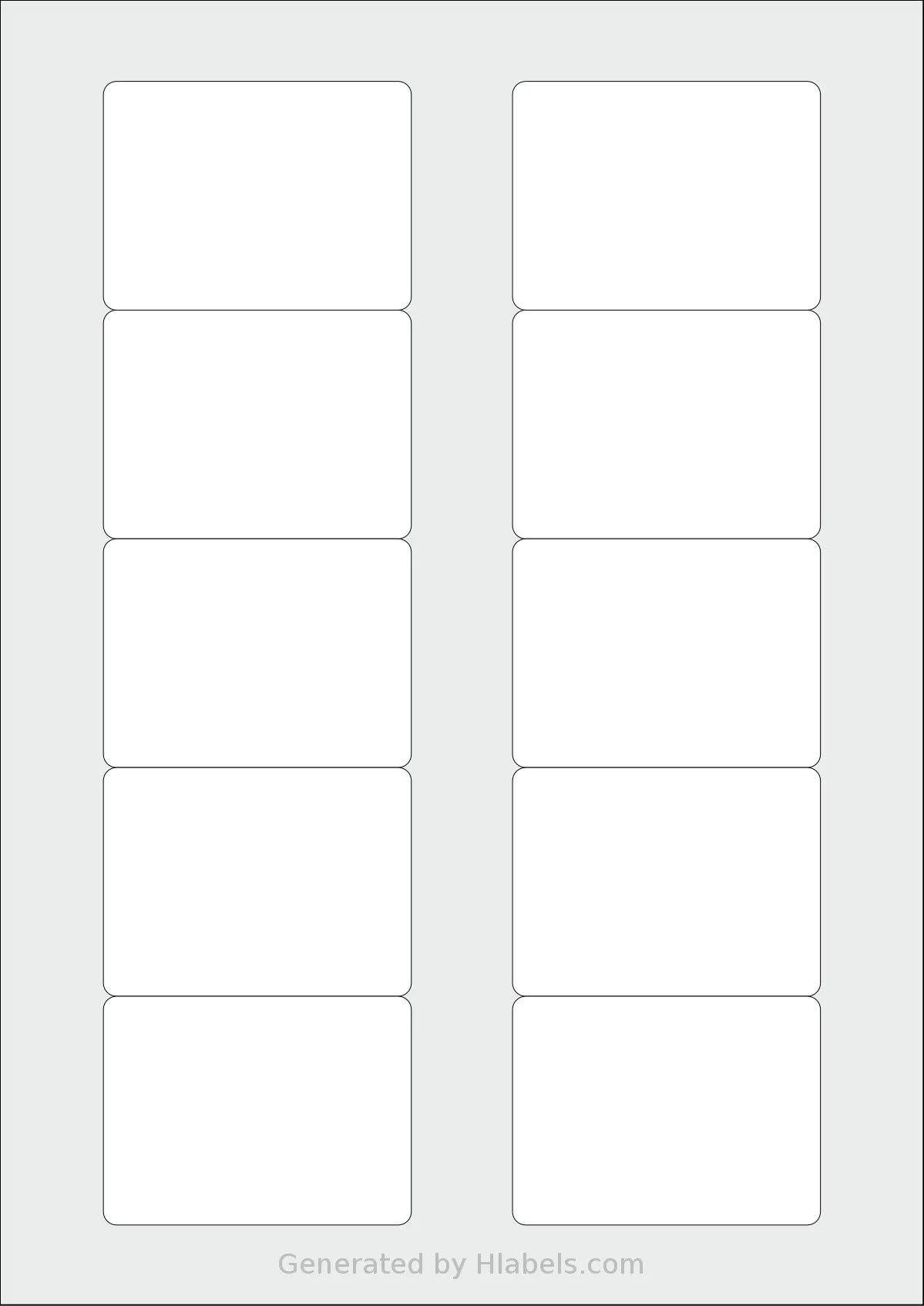 Redfern® 10UP-DF template with 10 rectangular 70 x 52 millimeter labels per sheet, on A4-size adhesive blank label sheets.