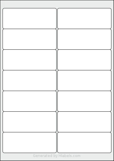 Redfern® 14UP-B template with 14 rectangular 99.06 x 38.1 millimeter labels per sheet, on A4-size adhesive blank label sheets.