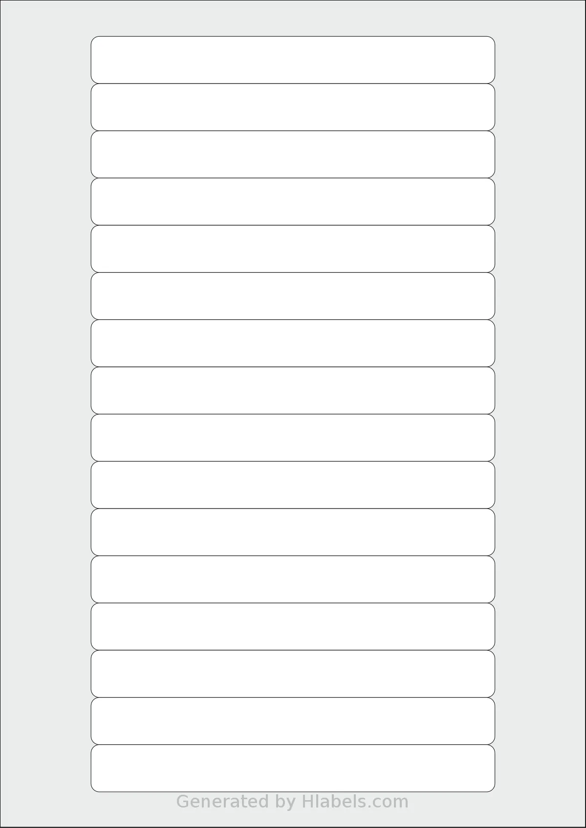 Redfern® 16UP-VS template with 16 rectangular 144.78 x 16.933 millimeter labels per sheet, on A4-size adhesive blank label sheets.