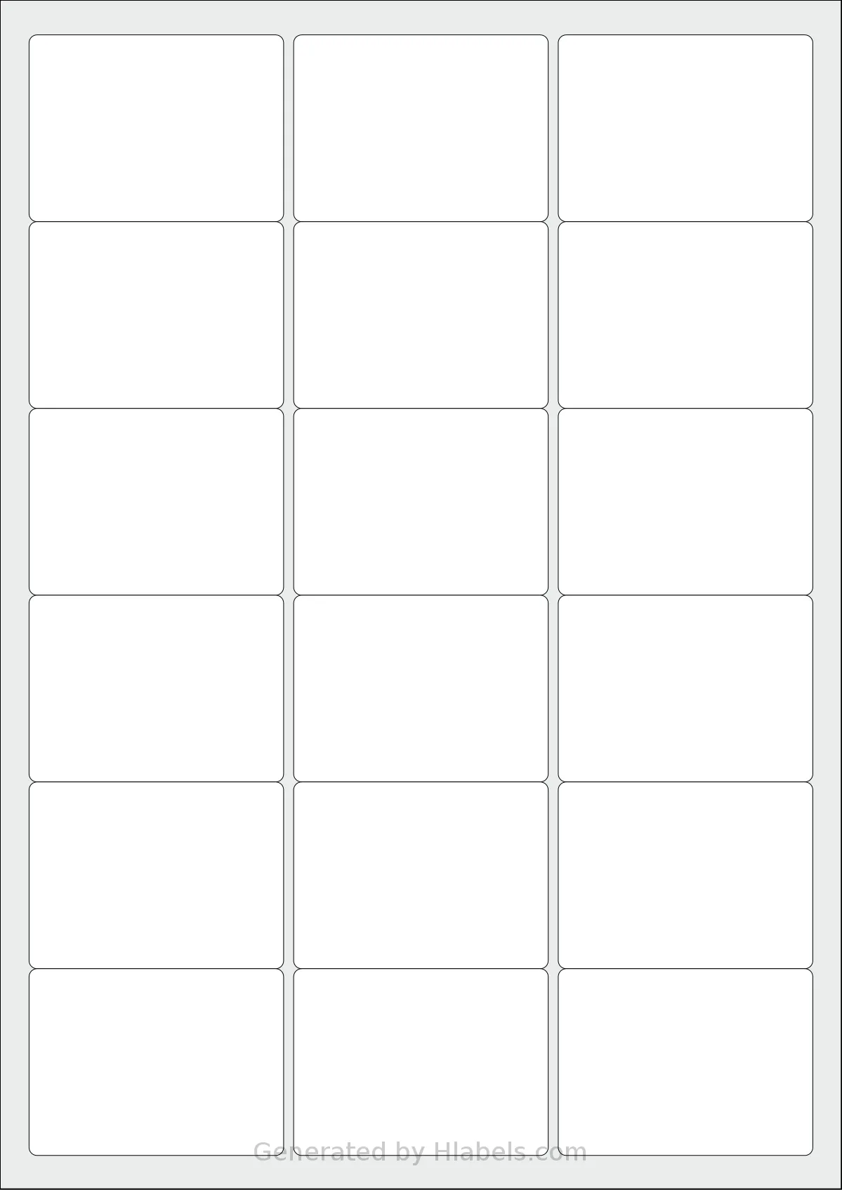 Redfern® 18UP-B template with 18 rectangular 63.5 x 46.6 millimeter labels per sheet, on A4-size adhesive blank label sheets.