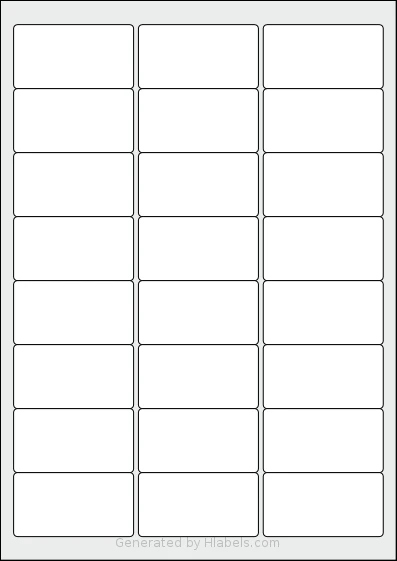 Redfern® 24UP-B template with 24 rectangular 63.5 x 33.86 millimeter labels per sheet, on A4-size adhesive blank label sheets.