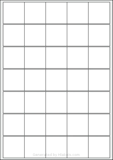 Redfern® 35UP template with 35 square 40 x 40 millimeter labels per sheet, on A4-size adhesive blank label sheets.