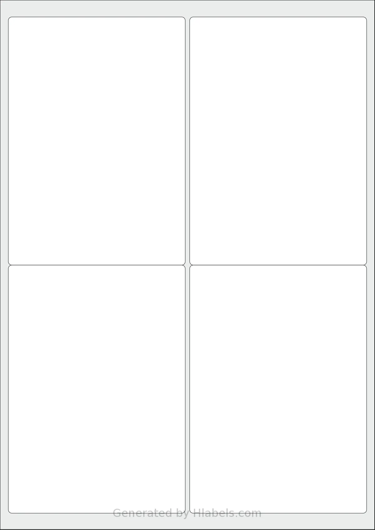 Redfern® 4UP-B template with 4 rectangular 99.1 x 139 millimeter labels per sheet, on A4-size adhesive blank label sheets.