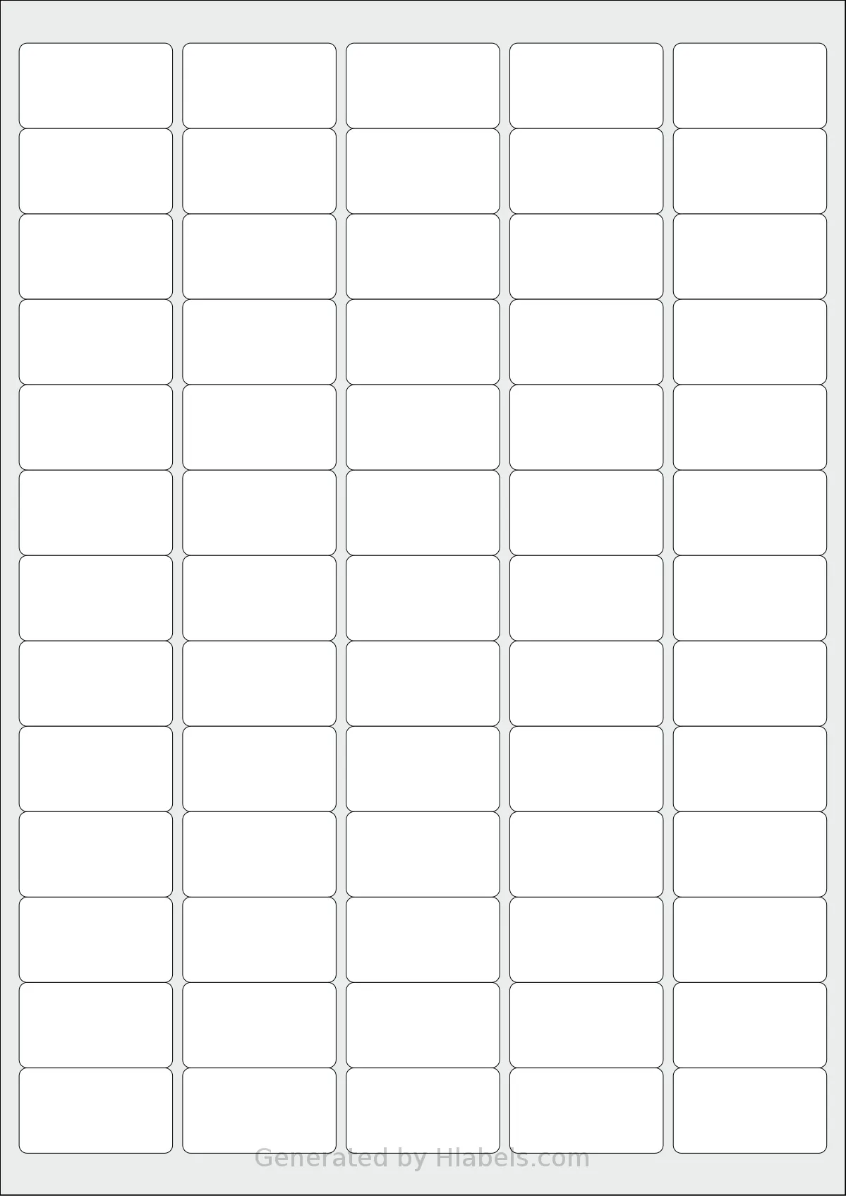 Redfern® 65UP-B template with 65 rectangular 38.1 x 21.2 millimeter labels per sheet, on A4-size adhesive blank label sheets.