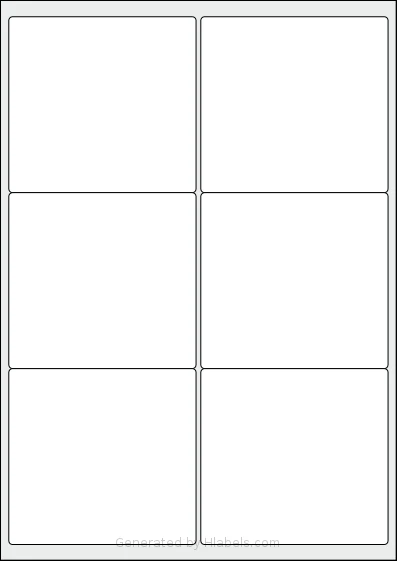 Redfern® 6UP-B template with 6 rectangular 99.1 x 93.1 millimeter labels per sheet, on A4-size adhesive blank label sheets.