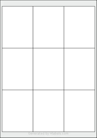 Redfern® 9UP-B template with 9 rectangular 67 x 90 millimeter labels per sheet, on A4-size adhesive blank label sheets.