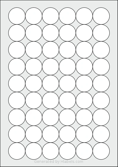 Sorex® 000030 template with 54 circle labels per sheet, each 30 millimeter in diameter, on A4-size adhesive blank label sheets.