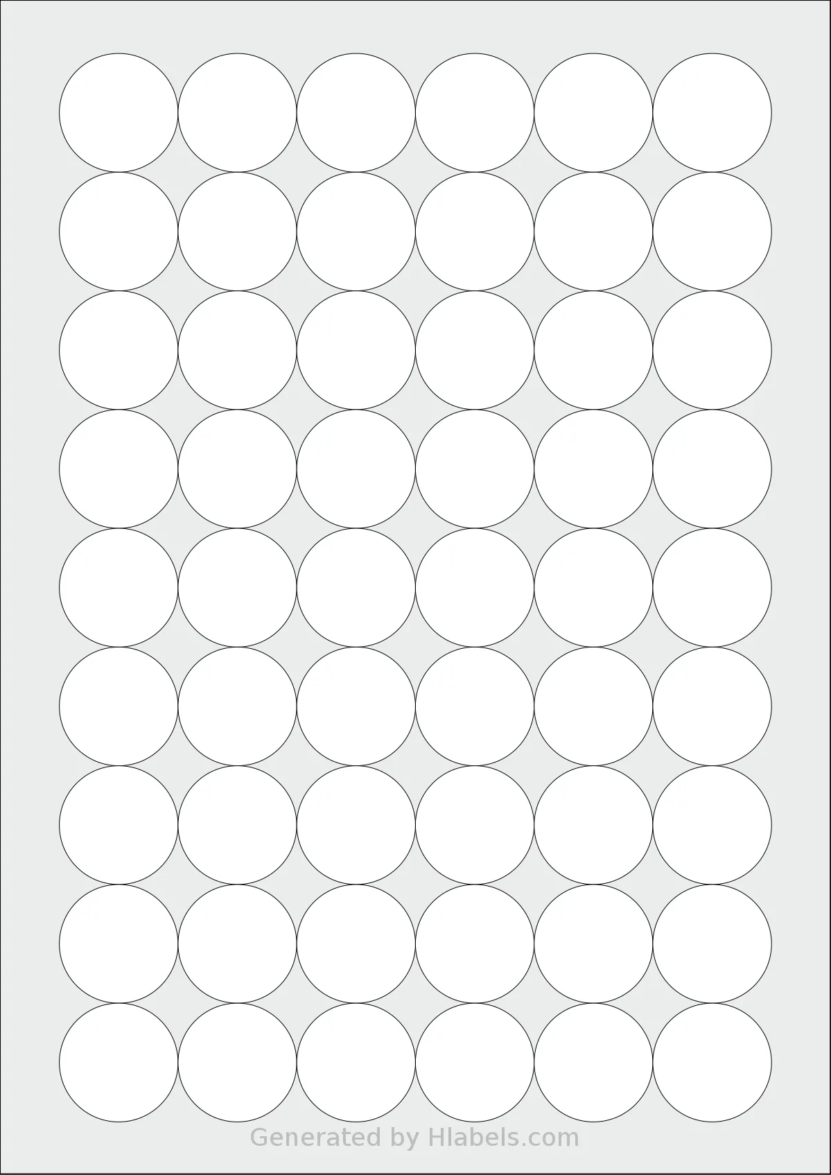 Sorex® 000030 template with 54 circle labels per sheet, each 30 millimeter in diameter, on A4-size adhesive blank label sheets.