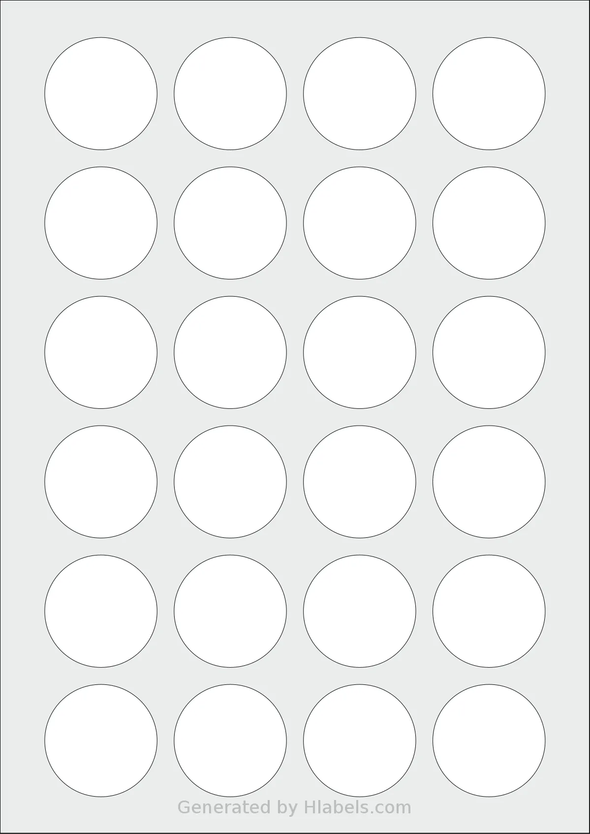 Sorex® 000040 template with 24 circle labels per sheet, each 40 millimeter in diameter, on A4-size adhesive blank label sheets.