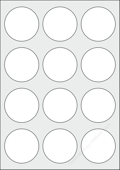 Sorex® 000060 template with 12 circle labels per sheet, each 60 millimeter in diameter, on A4-size adhesive blank label sheets.