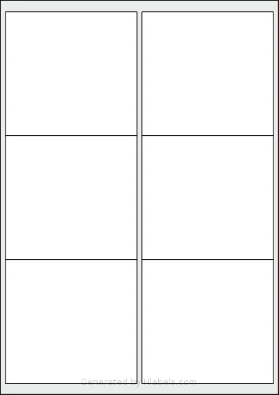 Tanex® TW-2006 template with 6 rectangular 99.1 x 93.1 millimeter labels per sheet, on A4-size adhesive blank label sheets.