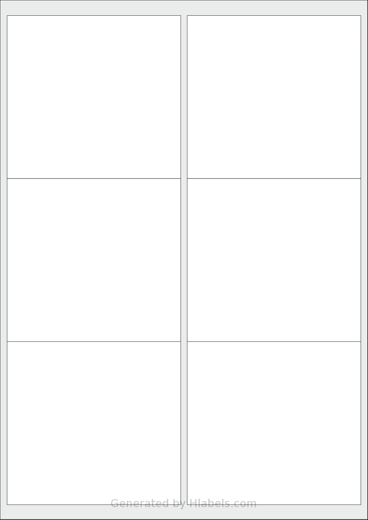 Tanex® TW-2006 template with 6 rectangular 99.1 x 93.1 millimeter labels per sheet, on A4-size adhesive blank label sheets.