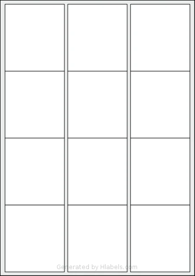 Tanex® TW-2012 template with 12 rectangular 64 x 72 millimeter labels per sheet, on A4-size adhesive blank label sheets.