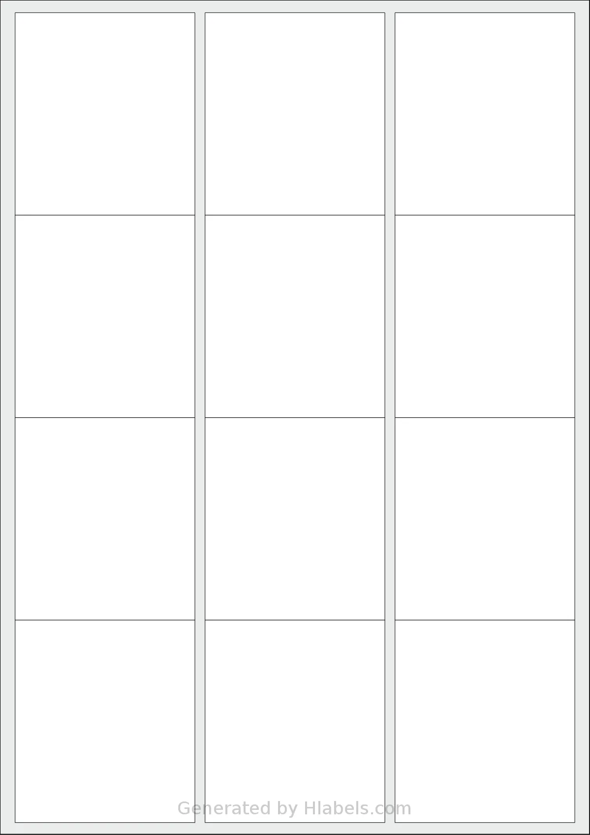 Tanex® TW-2012 template with 12 rectangular 64 x 72 millimeter labels per sheet, on A4-size adhesive blank label sheets.