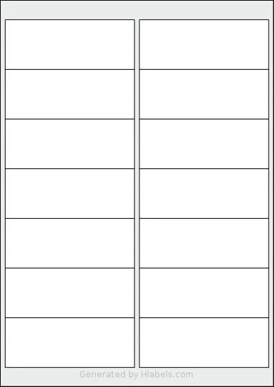 Tanex® TW-2014 template with 14 rectangular 99.1 x 38.1 millimeter labels per sheet, on A4-size adhesive blank label sheets.
