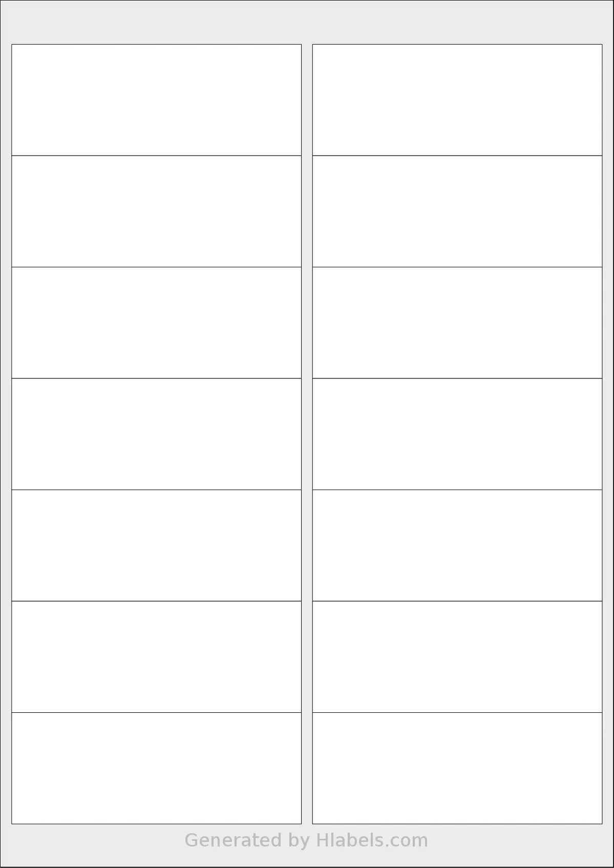 Tanex® TW-2014 template with 14 rectangular 99.1 x 38.1 millimeter labels per sheet, on A4-size adhesive blank label sheets.